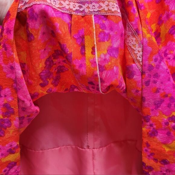 VINTAGE 70s handmade neon floral Hawaiian pleated‎ maxi skirt M - Picture 7 of 12